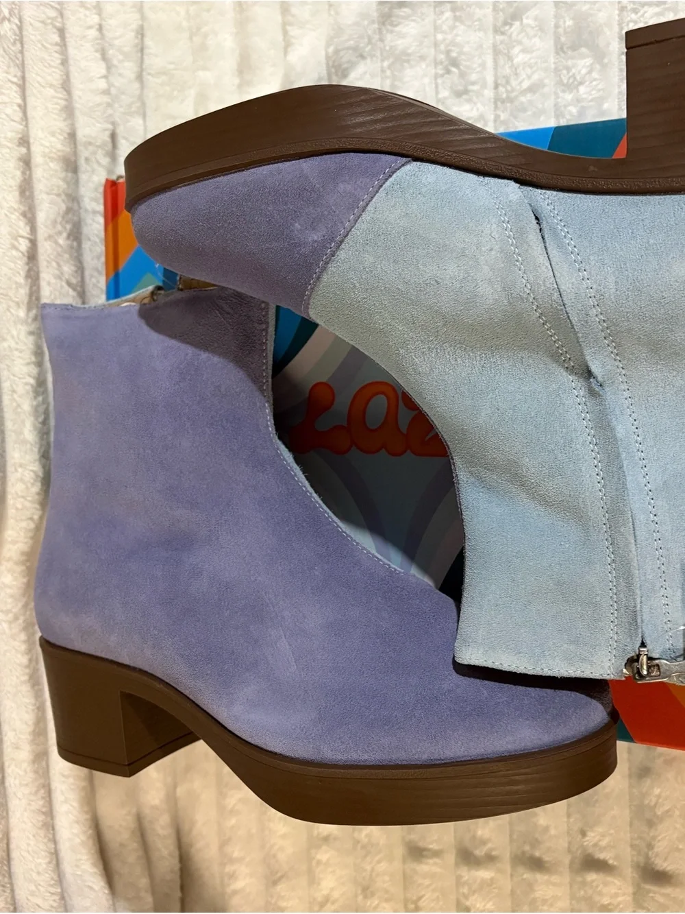 Lazo Two-Tone Lavender & Light Blue Suede Ankle Boots 9M